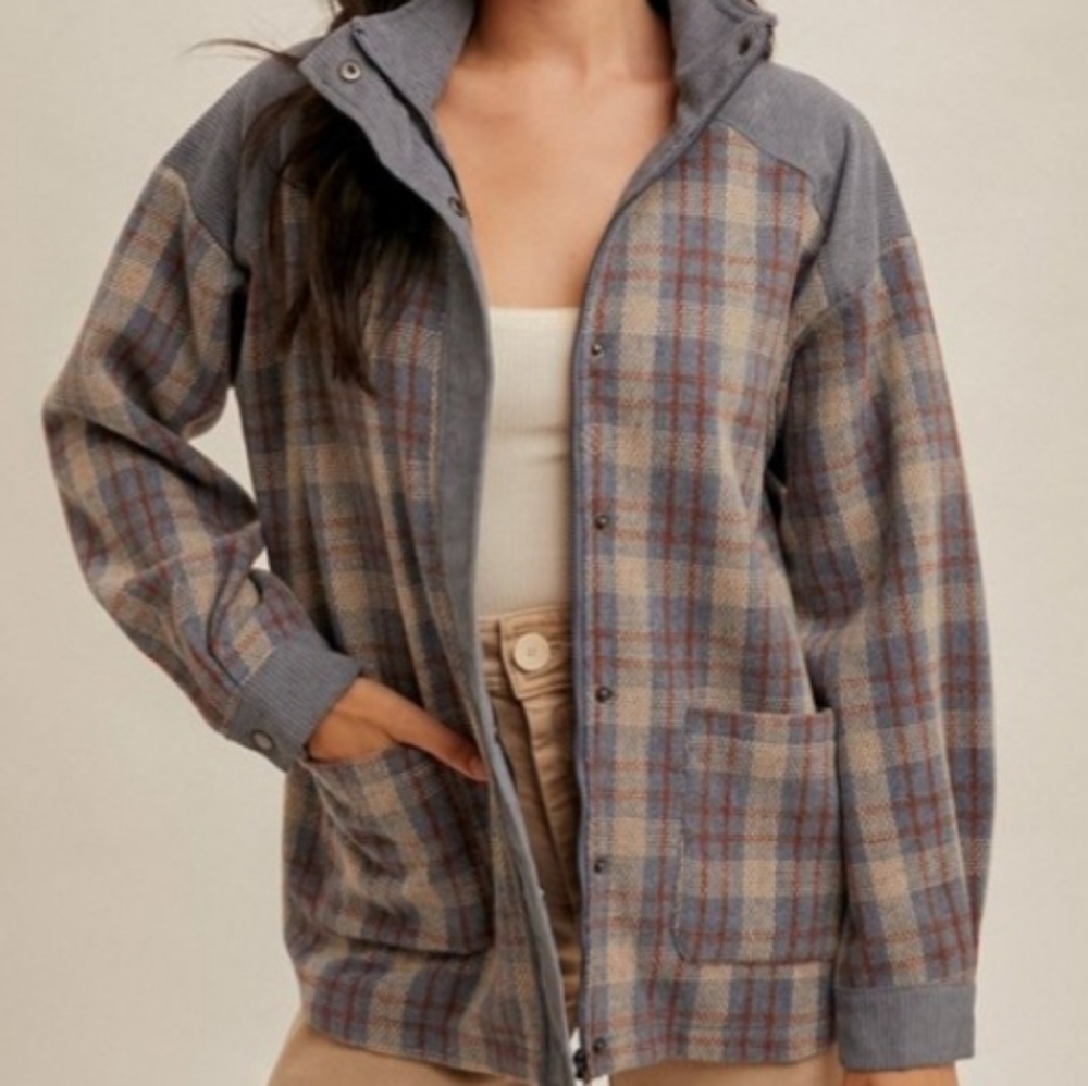 Hem and Thread corduroy and twill shacket. Size Large